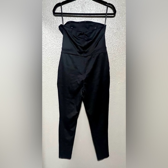 Strapless Elegant Black Satin Structured Jumpsuit Classy Dressy Chic - Picture 6 of 9